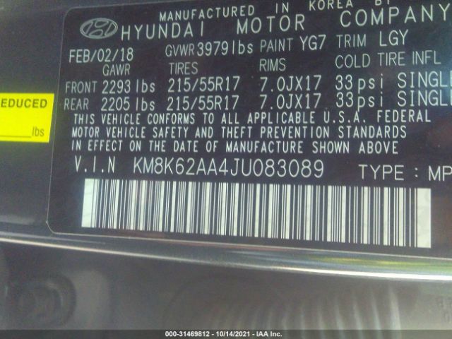 Photo 8 VIN: KM8K62AA4JU083089 - HYUNDAI KONA 