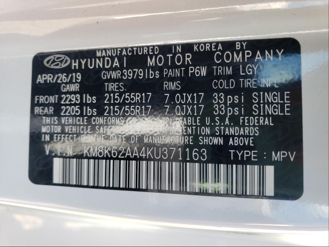 Photo 9 VIN: KM8K62AA4KU371163 - HYUNDAI KONA SEL 