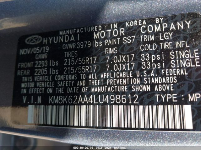 Photo 8 VIN: KM8K62AA4LU498612 - HYUNDAI KONA 