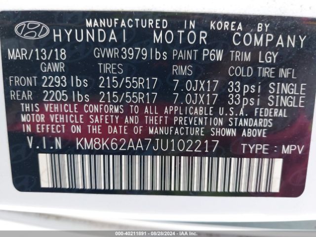 Photo 8 VIN: KM8K62AA7JU102217 - HYUNDAI KONA 