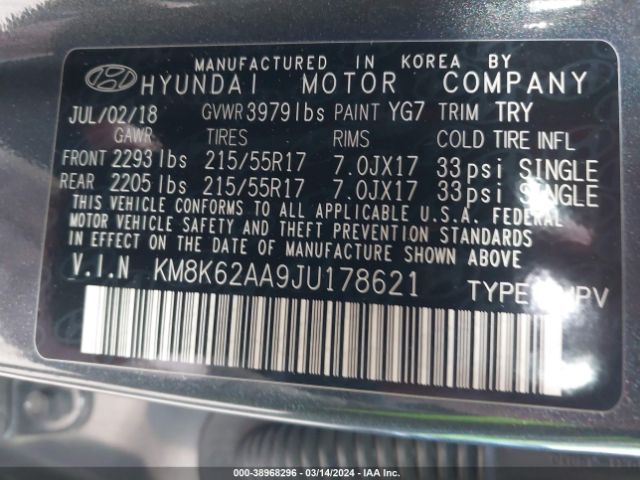 Photo 8 VIN: KM8K62AA9JU178621 - HYUNDAI KONA 