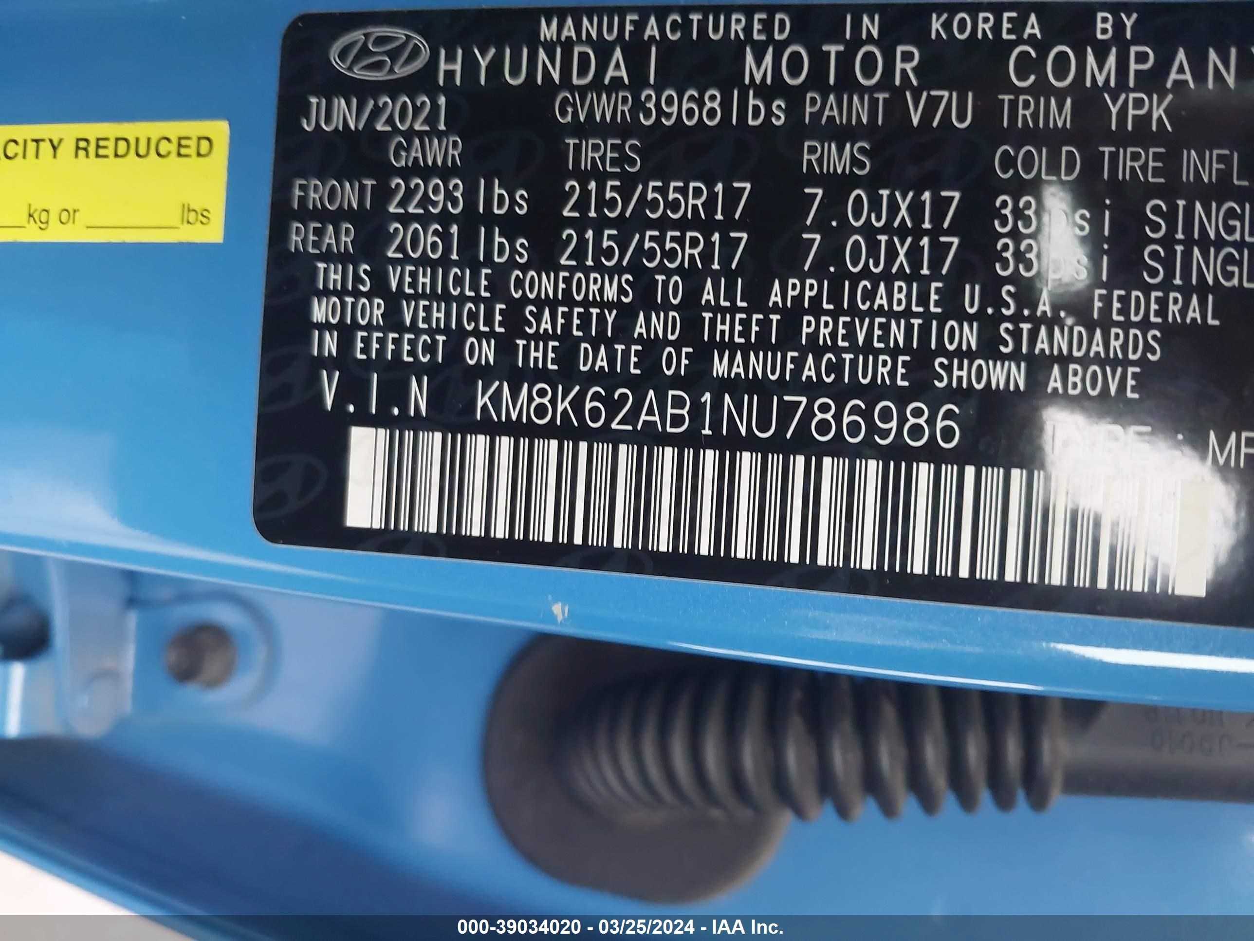 Photo 8 VIN: KM8K62AB1NU786986 - HYUNDAI KONA 