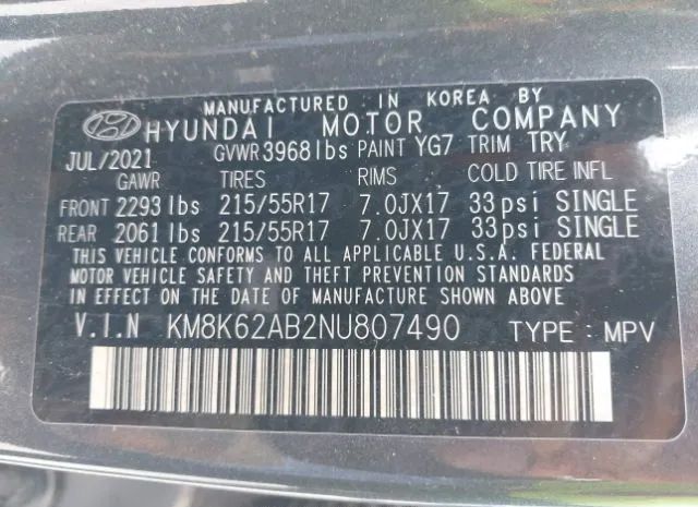 Photo 8 VIN: KM8K62AB2NU807490 - HYUNDAI KONA 