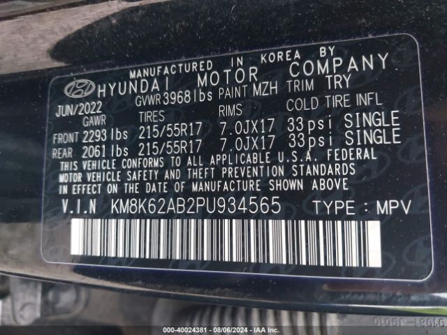 Photo 8 VIN: KM8K62AB2PU934565 - HYUNDAI KONA 