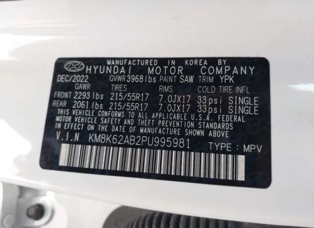 Photo 8 VIN: KM8K62AB2PU995981 - HYUNDAI KONA 