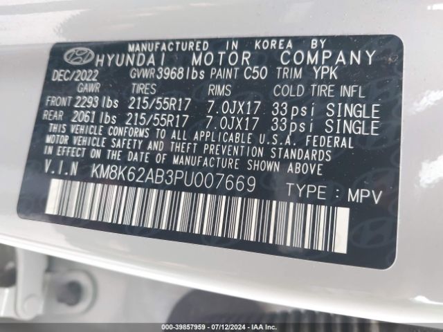 Photo 8 VIN: KM8K62AB3PU007669 - HYUNDAI KONA 