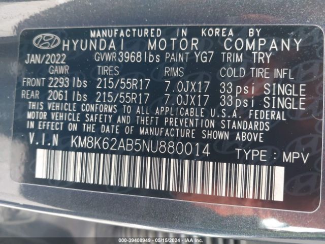 Photo 8 VIN: KM8K62AB5NU880014 - HYUNDAI KONA 