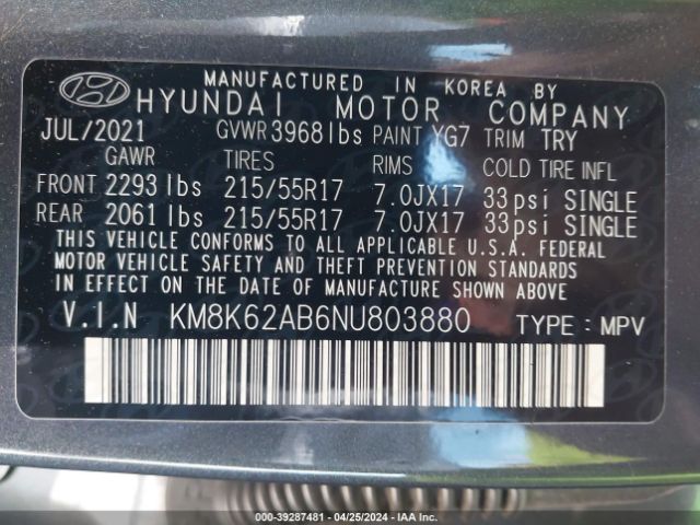 Photo 8 VIN: KM8K62AB6NU803880 - HYUNDAI KONA 