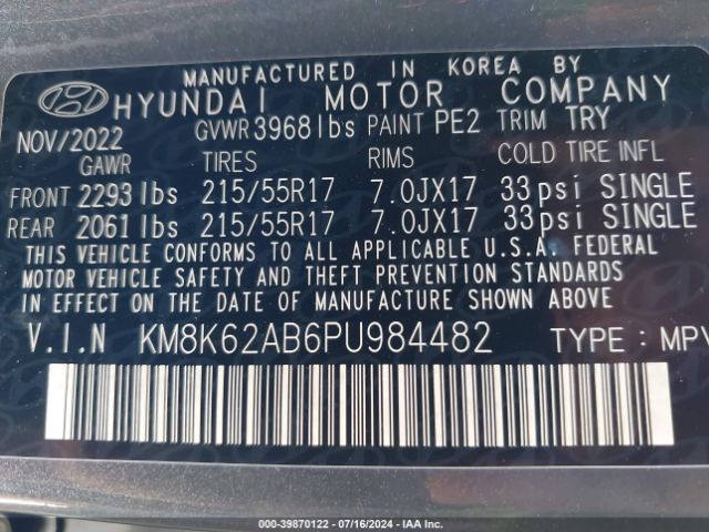 Photo 8 VIN: KM8K62AB6PU984482 - HYUNDAI KONA 