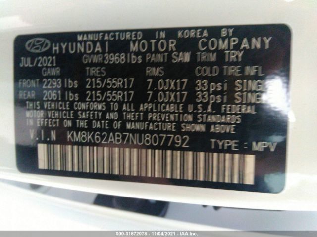 Photo 8 VIN: KM8K62AB7NU807792 - HYUNDAI KONA 