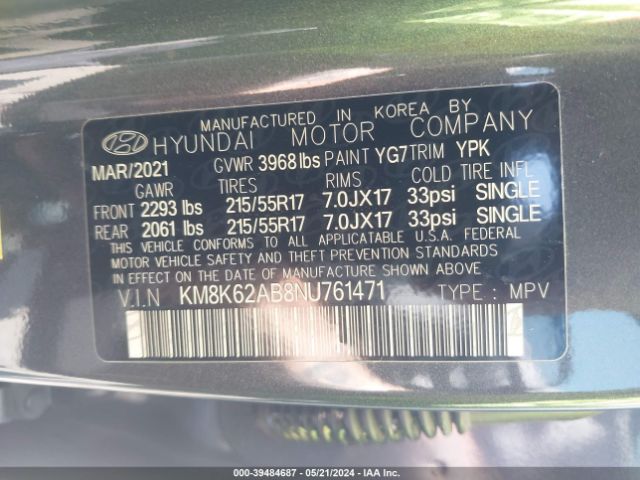 Photo 8 VIN: KM8K62AB8NU761471 - HYUNDAI KONA 