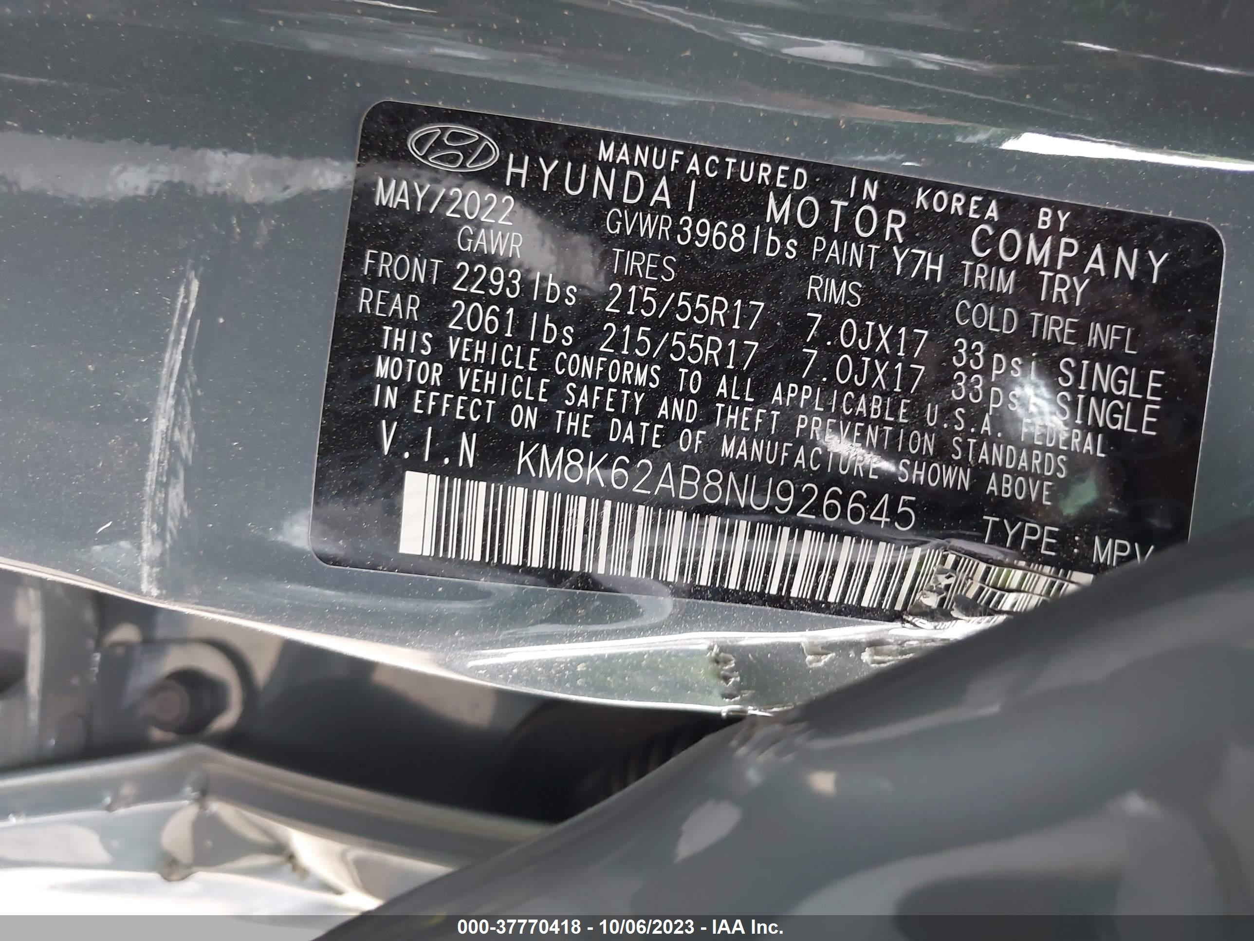 Photo 8 VIN: KM8K62AB8NU926645 - HYUNDAI KONA 