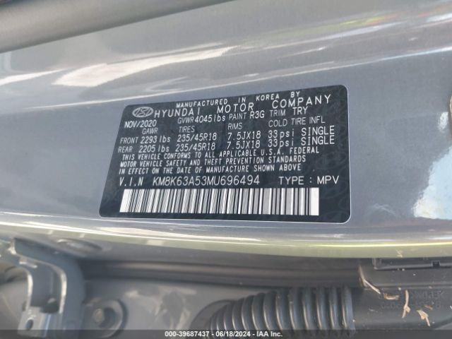 Photo 8 VIN: KM8K63A53MU696494 - HYUNDAI KONA 