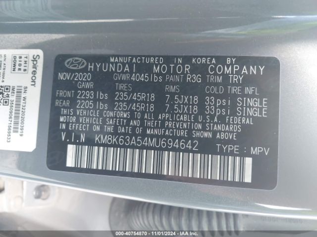 Photo 8 VIN: KM8K63A54MU694642 - HYUNDAI KONA 