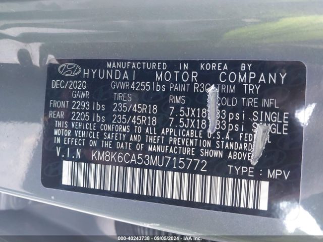 Photo 8 VIN: KM8K6CA53MU715772 - HYUNDAI KONA 