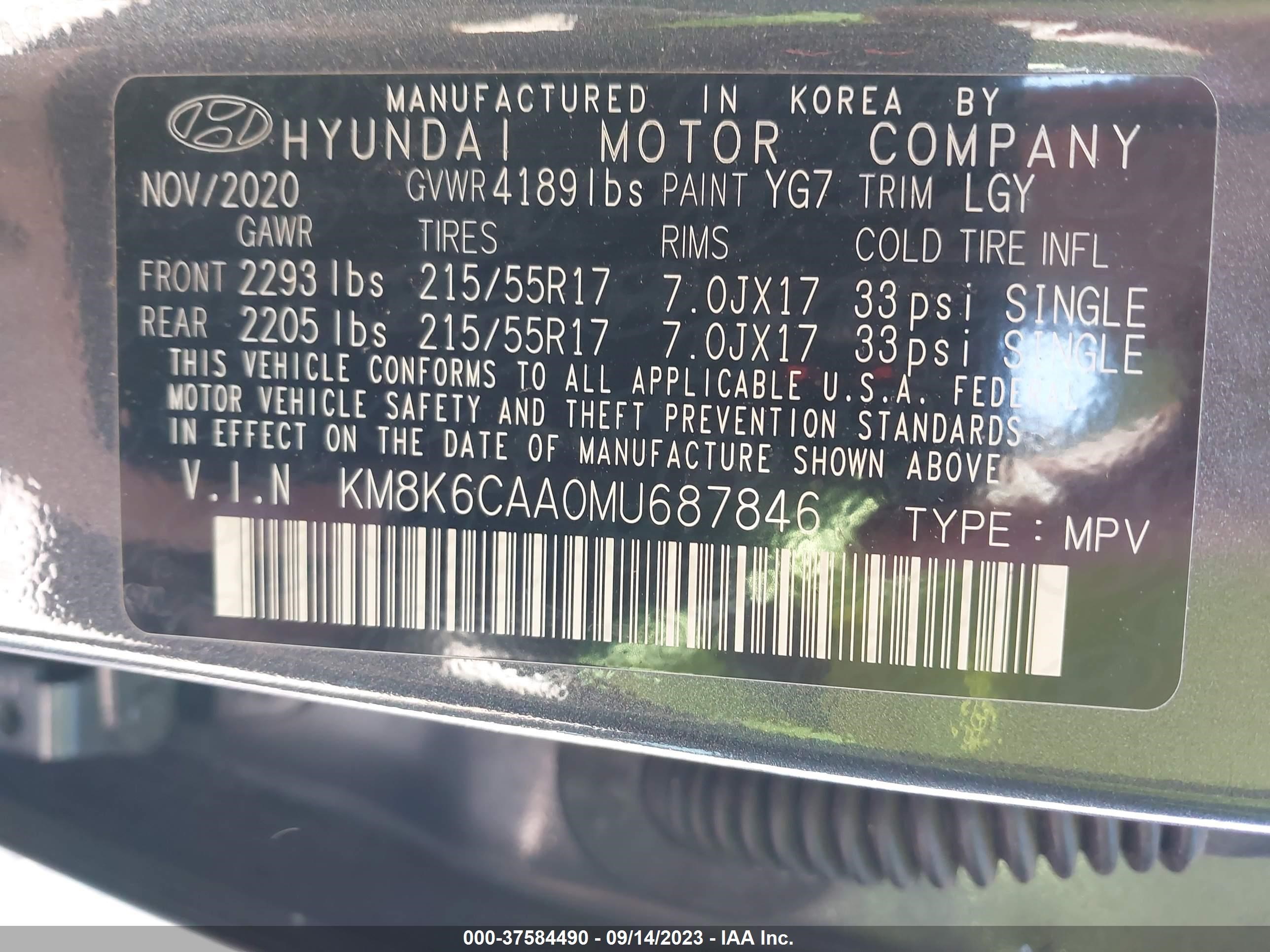 Photo 8 VIN: KM8K6CAA0MU687846 - HYUNDAI KONA 