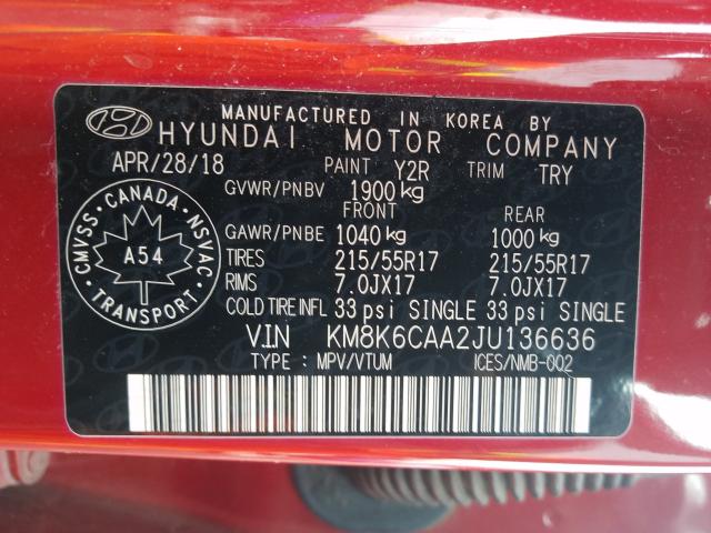 Photo 9 VIN: KM8K6CAA2JU136636 - HYUNDAI KONA 