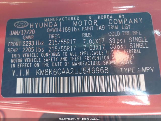 Photo 8 VIN: KM8K6CAA2LU546968 - HYUNDAI KONA 