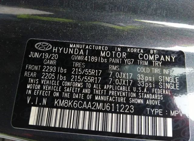 Photo 8 VIN: KM8K6CAA2MU611223 - HYUNDAI KONA 