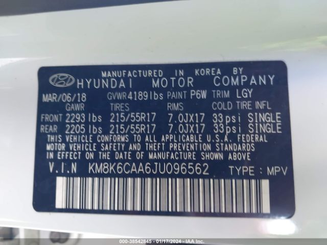 Photo 8 VIN: KM8K6CAA6JU096562 - HYUNDAI KONA 