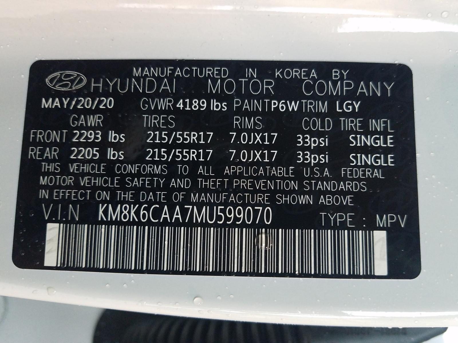 Photo 9 VIN: KM8K6CAA7MU599070 - HYUNDAI KONA SEL P 