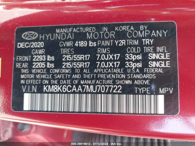 Photo 8 VIN: KM8K6CAA7MU707722 - HYUNDAI KONA 