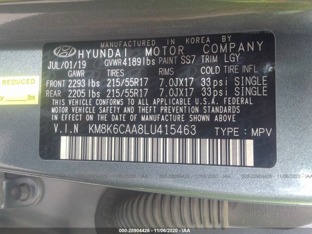 Photo 8 VIN: KM8K6CAA8LU415463 - HYUNDAI KONA 