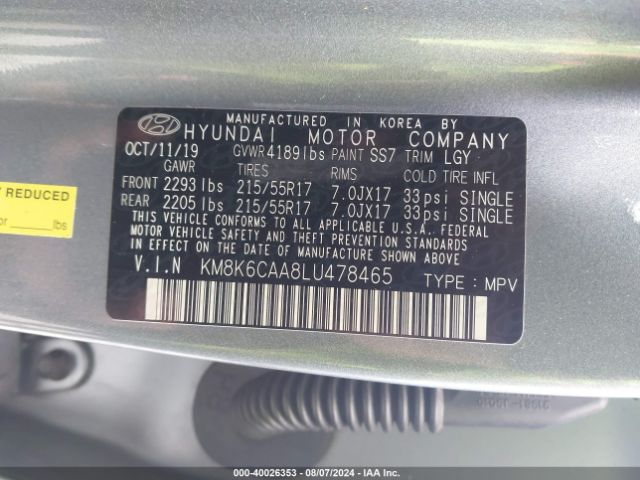 Photo 8 VIN: KM8K6CAA8LU478465 - HYUNDAI KONA 