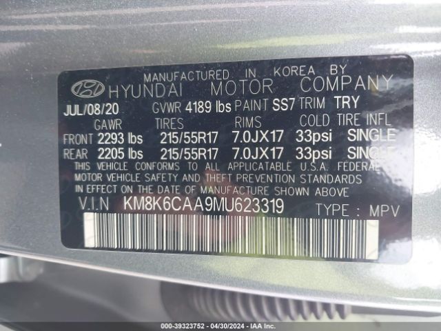 Photo 8 VIN: KM8K6CAA9MU623319 - HYUNDAI KONA 