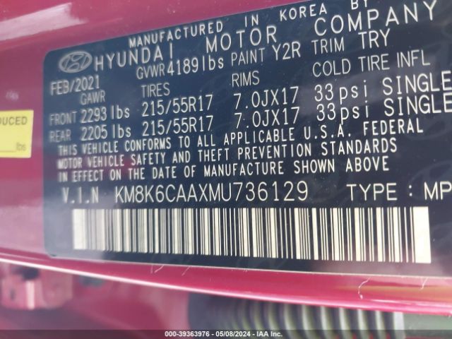 Photo 8 VIN: KM8K6CAAXMU736129 - HYUNDAI KONA 