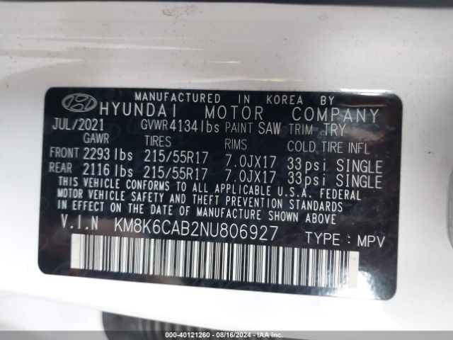 Photo 8 VIN: KM8K6CAB2NU806927 - HYUNDAI KONA 