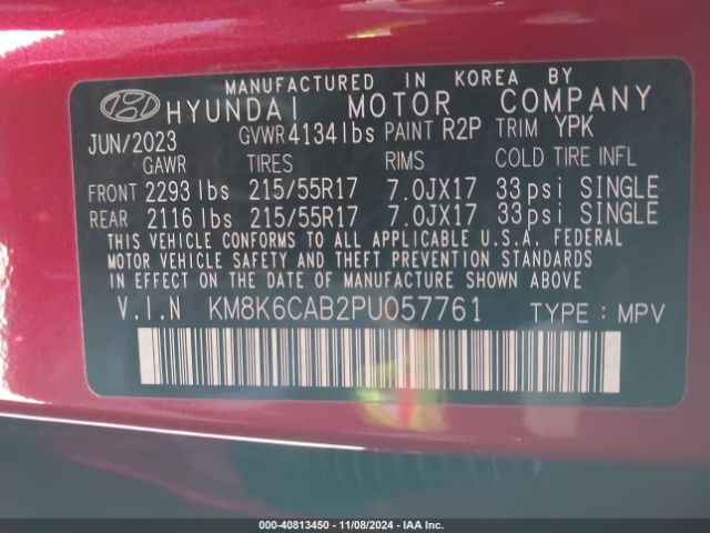 Photo 8 VIN: KM8K6CAB2PU057761 - HYUNDAI KONA 