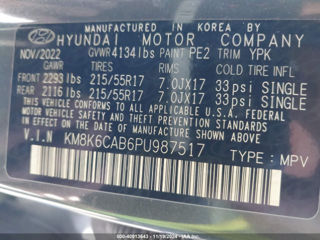 Photo 8 VIN: KM8K6CAB6PU987517 - HYUNDAI KONA 