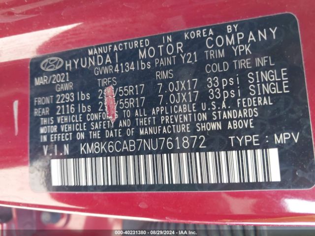 Photo 8 VIN: KM8K6CAB7NU761872 - HYUNDAI KONA 