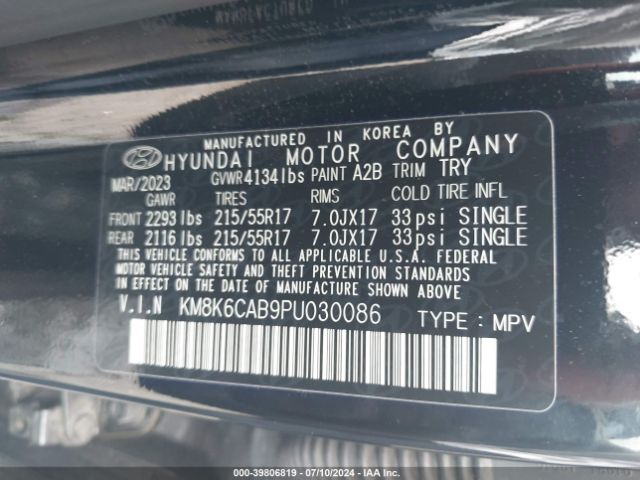 Photo 8 VIN: KM8K6CAB9PU030086 - HYUNDAI KONA 