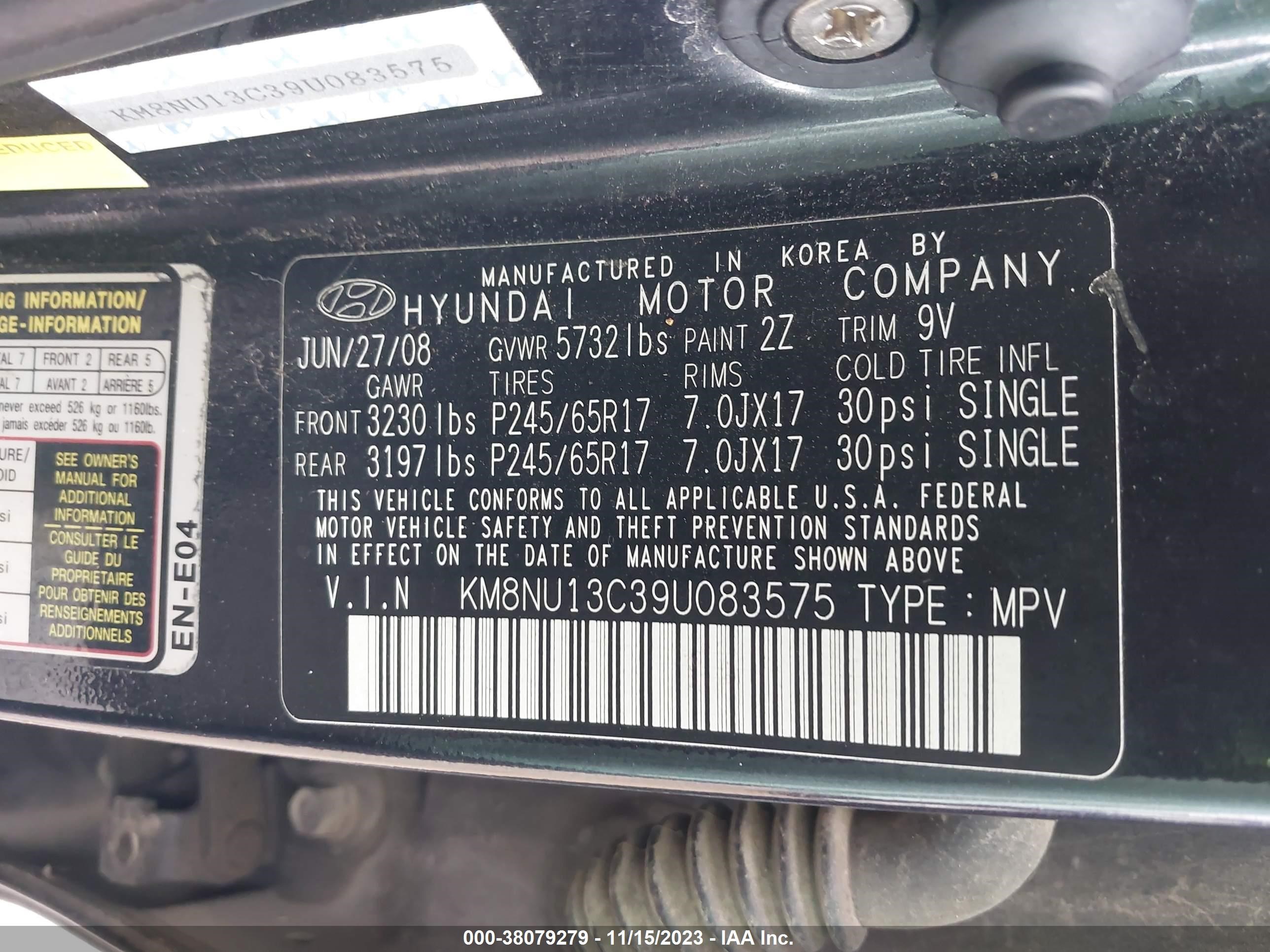 Photo 8 VIN: KM8NU13C39U083575 - HYUNDAI VERACRUZ 