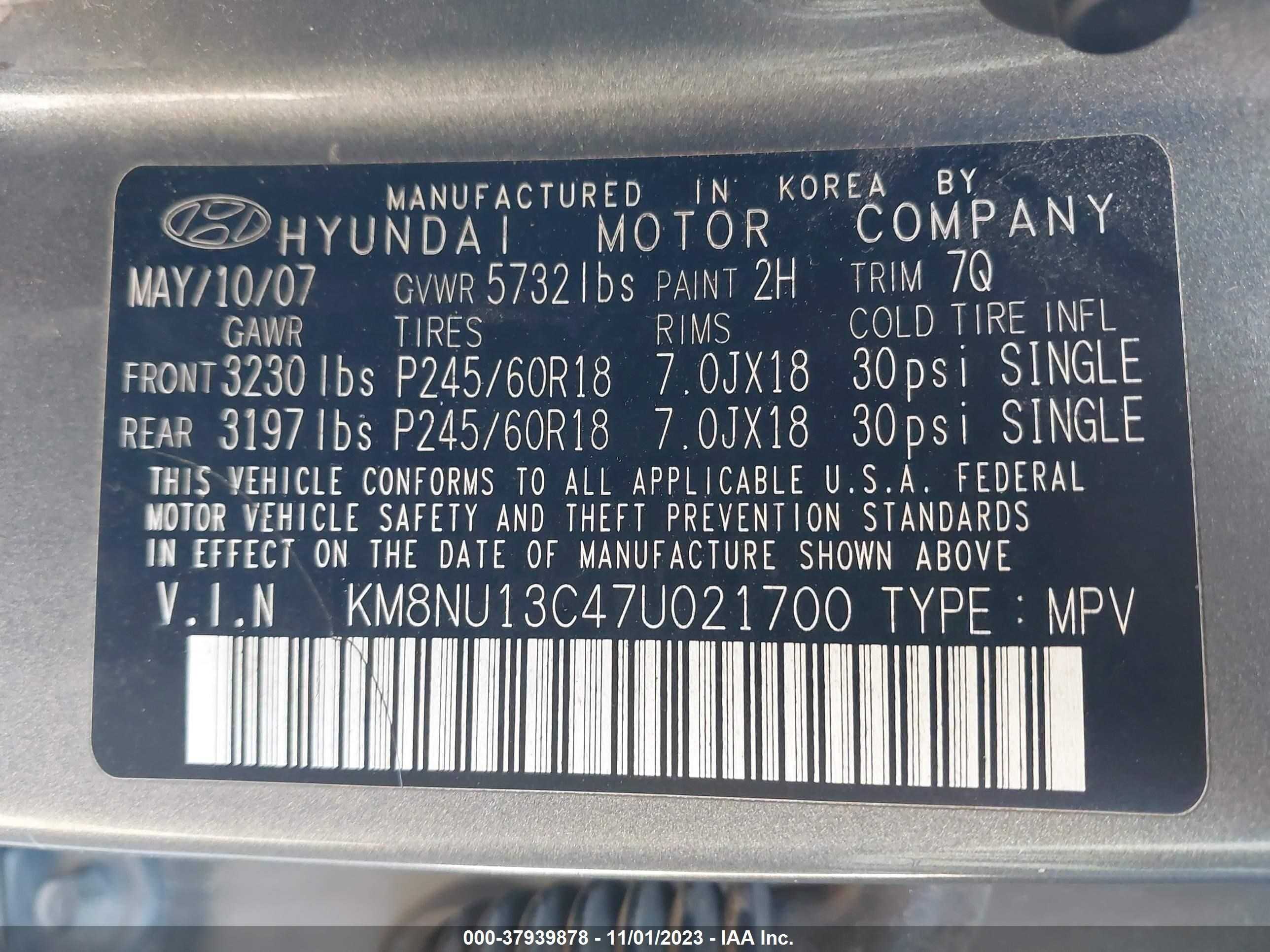 Photo 8 VIN: KM8NU13C47U021700 - HYUNDAI VERACRUZ 