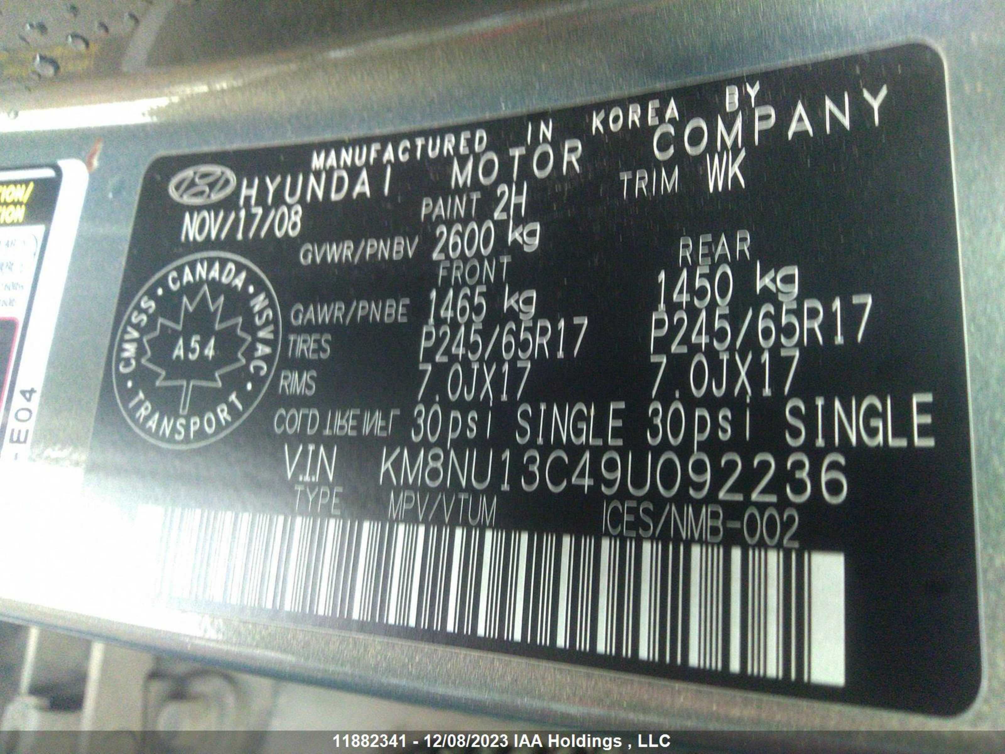 Photo 8 VIN: KM8NU13C49U092236 - HYUNDAI VERACRUZ 