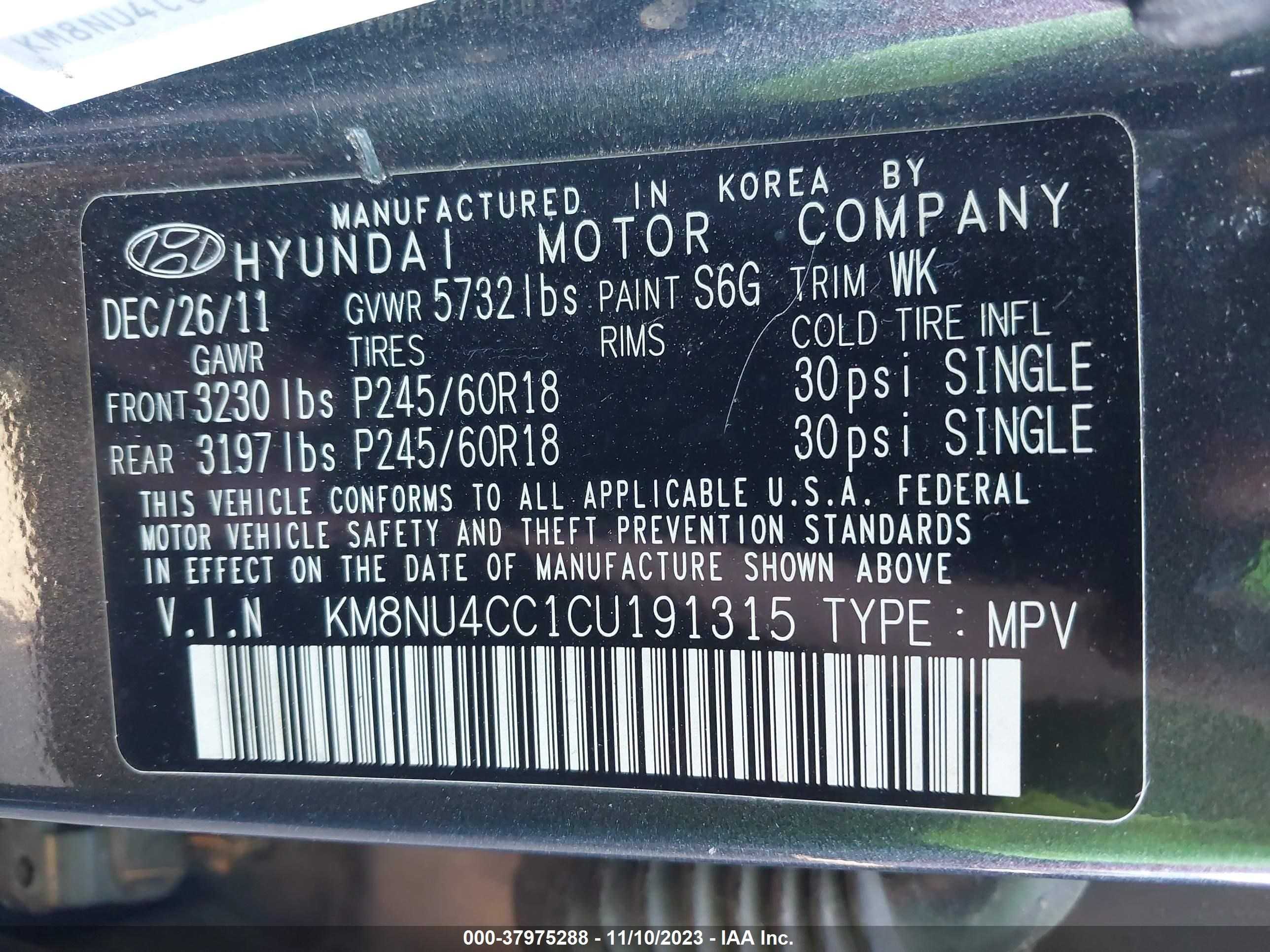 Photo 8 VIN: KM8NU4CC1CU191315 - HYUNDAI VERACRUZ 