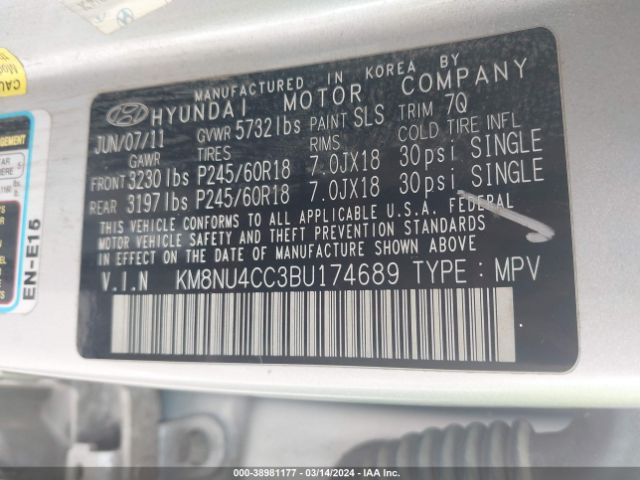 Photo 8 VIN: KM8NU4CC3BU174689 - HYUNDAI VERACRUZ 