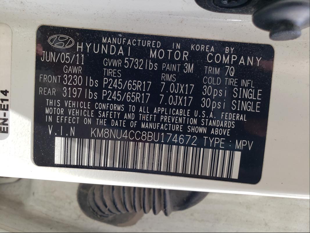 Photo 9 VIN: KM8NU4CC8BU174672 - HYUNDAI VERACRUZ G 