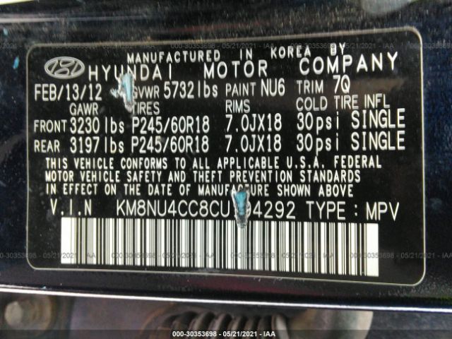 Photo 8 VIN: KM8NU4CC8CU194292 - HYUNDAI VERACRUZ 