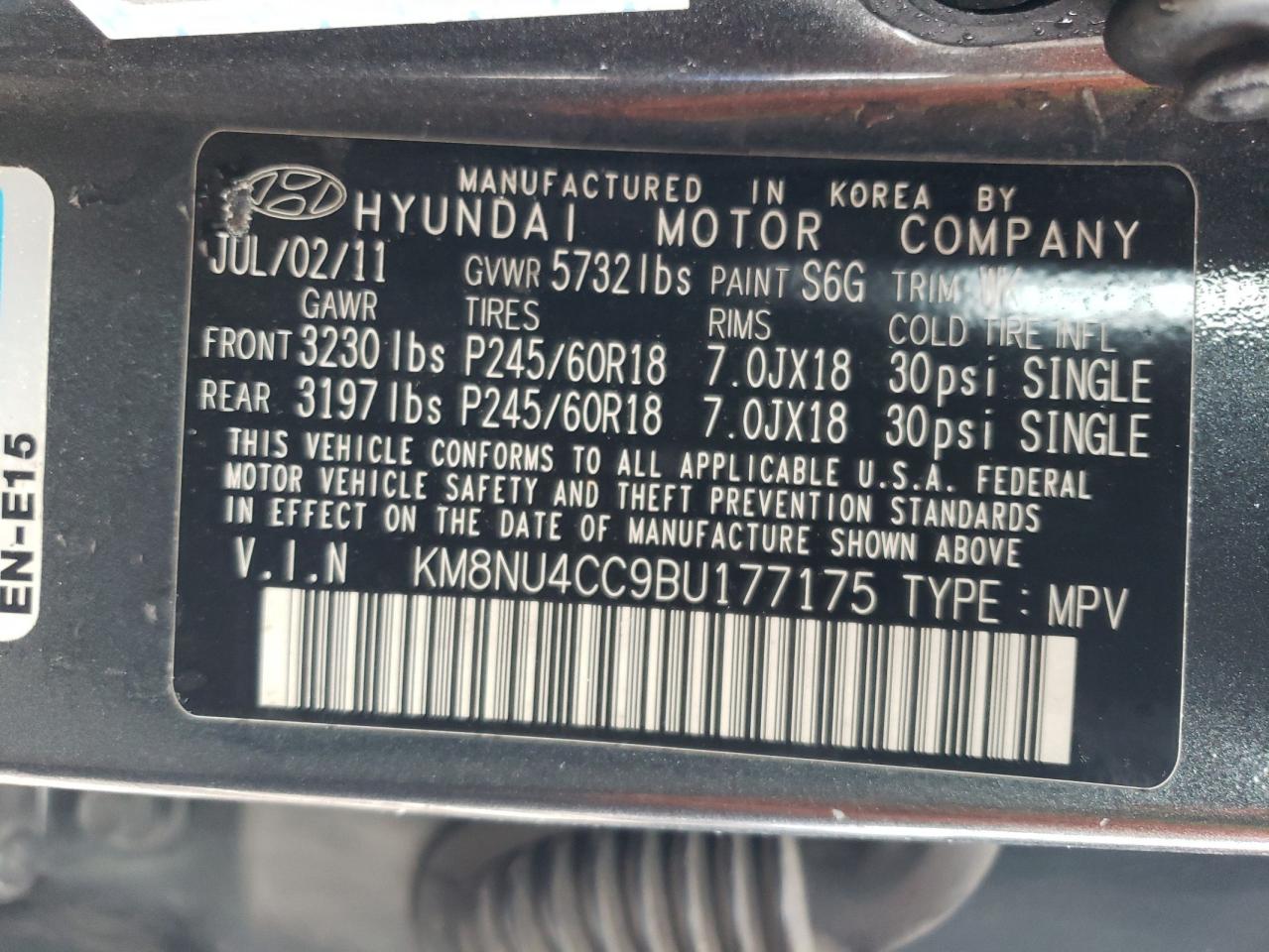 Photo 13 VIN: KM8NU4CC9BU177175 - HYUNDAI VERACRUZ 