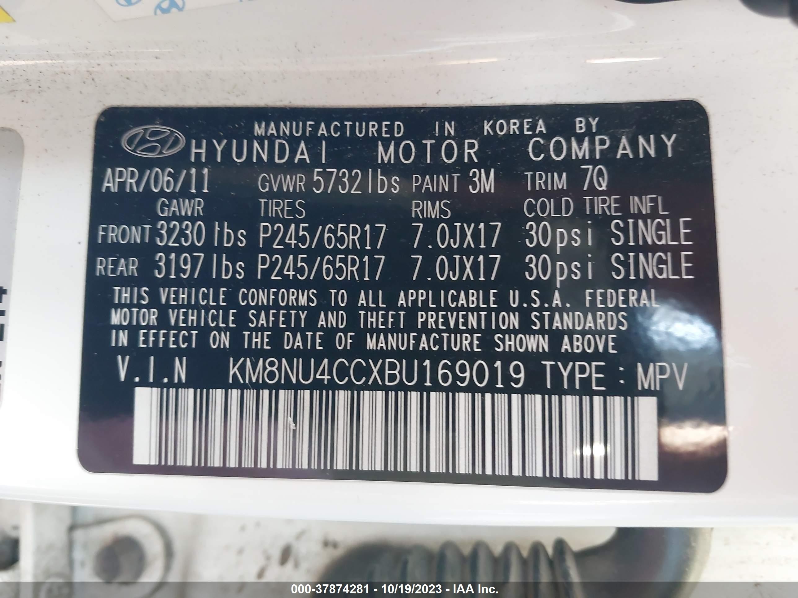 Photo 8 VIN: KM8NU4CCXBU169019 - HYUNDAI VERACRUZ 