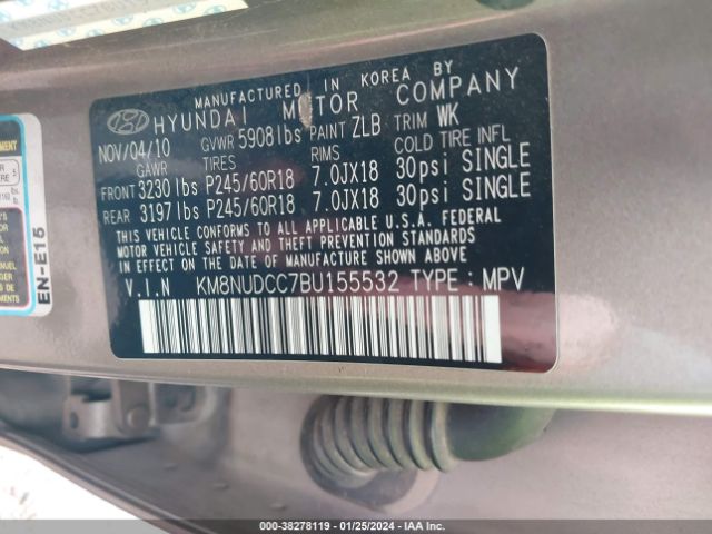 Photo 8 VIN: KM8NUDCC7BU155532 - HYUNDAI VERACRUZ 