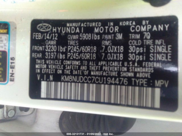 Photo 8 VIN: KM8NUDCC7CU194476 - HYUNDAI VERACRUZ 