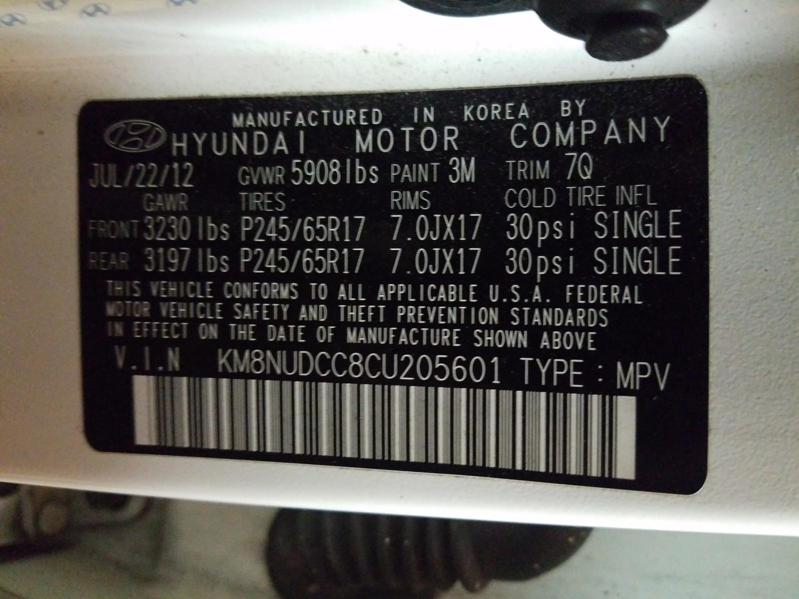 Photo 9 VIN: KM8NUDCC8CU205601 - HYUNDAI VERACRUZ G 