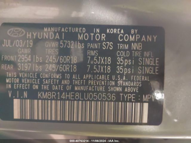 Photo 8 VIN: KM8R14HE8LU050536 - HYUNDAI PALISADE 