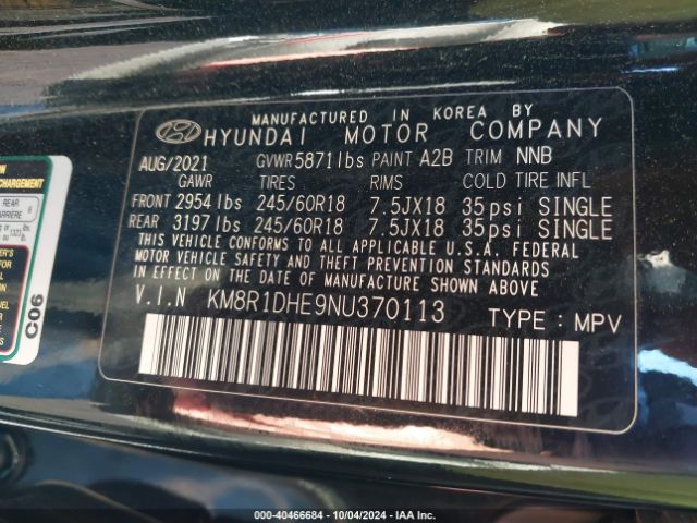 Photo 8 VIN: KM8R1DHE9NU370113 - HYUNDAI PALISADE 