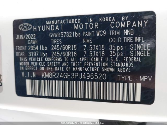 Photo 8 VIN: KM8R24GE3PU496520 - HYUNDAI PALISADE 